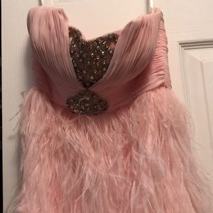 MacDuggal Pink Feathered Prom Dress